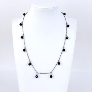 Vintage Sterling Silver 925 Black Faceted Crystal Necklace 18"